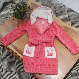 Pekkle- Pink Cozy Bunny + Heart Print Fleece Robe- 7/8